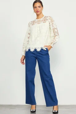 Eyelet Lace Longsleeve Blouse*SKIES ARE BLUE Hot