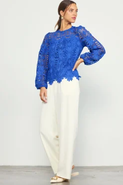 Eyelet Lace Longsleeve Blouse*SKIES ARE BLUE Hot