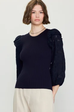 Eyelet Ruffle Sleeve Knit Top*SKIES ARE BLUE Discount