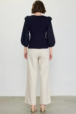 Eyelet Ruffle Sleeve Knit Top*SKIES ARE BLUE Discount