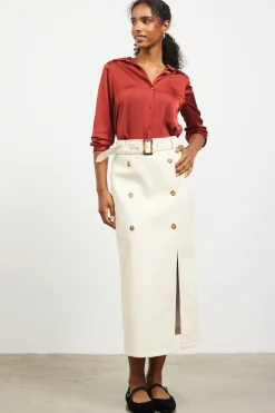 Faux Leather Belted Midi Skirt*SKIES ARE BLUE New