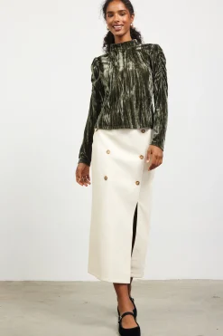 Faux Leather Belted Midi Skirt*SKIES ARE BLUE New