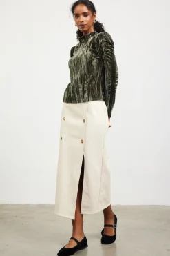 Faux Leather Belted Midi Skirt*SKIES ARE BLUE New