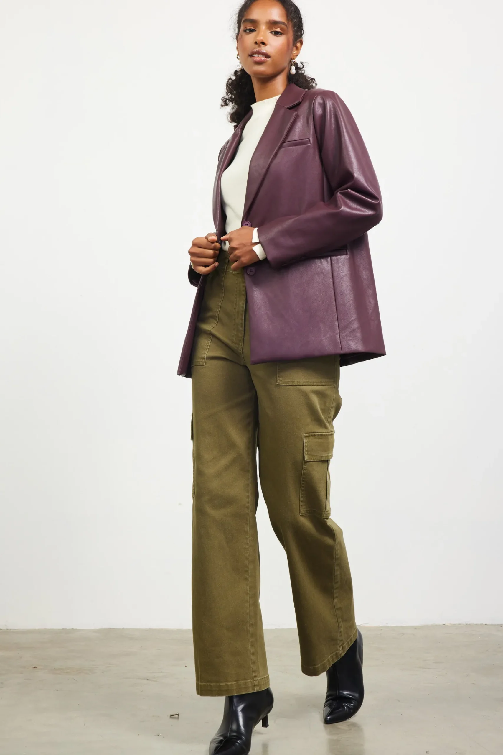 Faux Leather Tailored Blazer*SKIES ARE BLUE