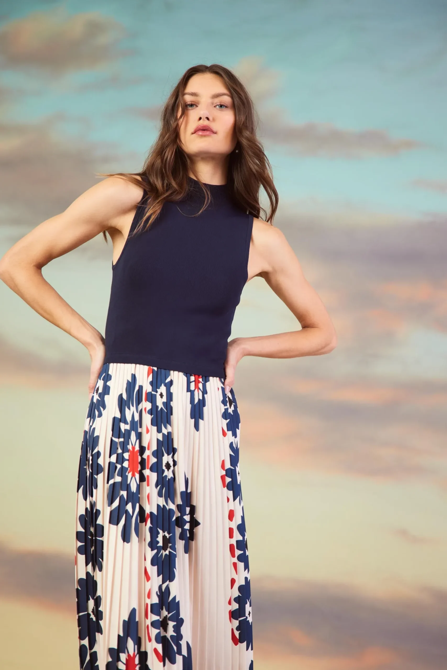 Floral Print Mixed Media Dress*SKIES ARE BLUE Hot