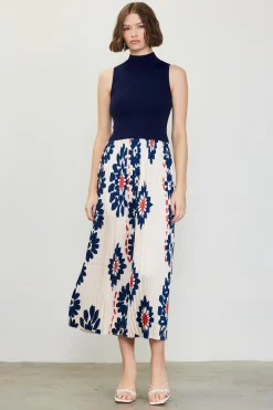Floral Print Mixed Media Dress*SKIES ARE BLUE Hot