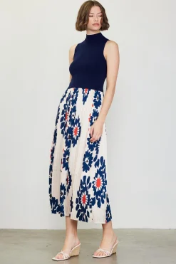 Floral Print Mixed Media Dress*SKIES ARE BLUE Hot