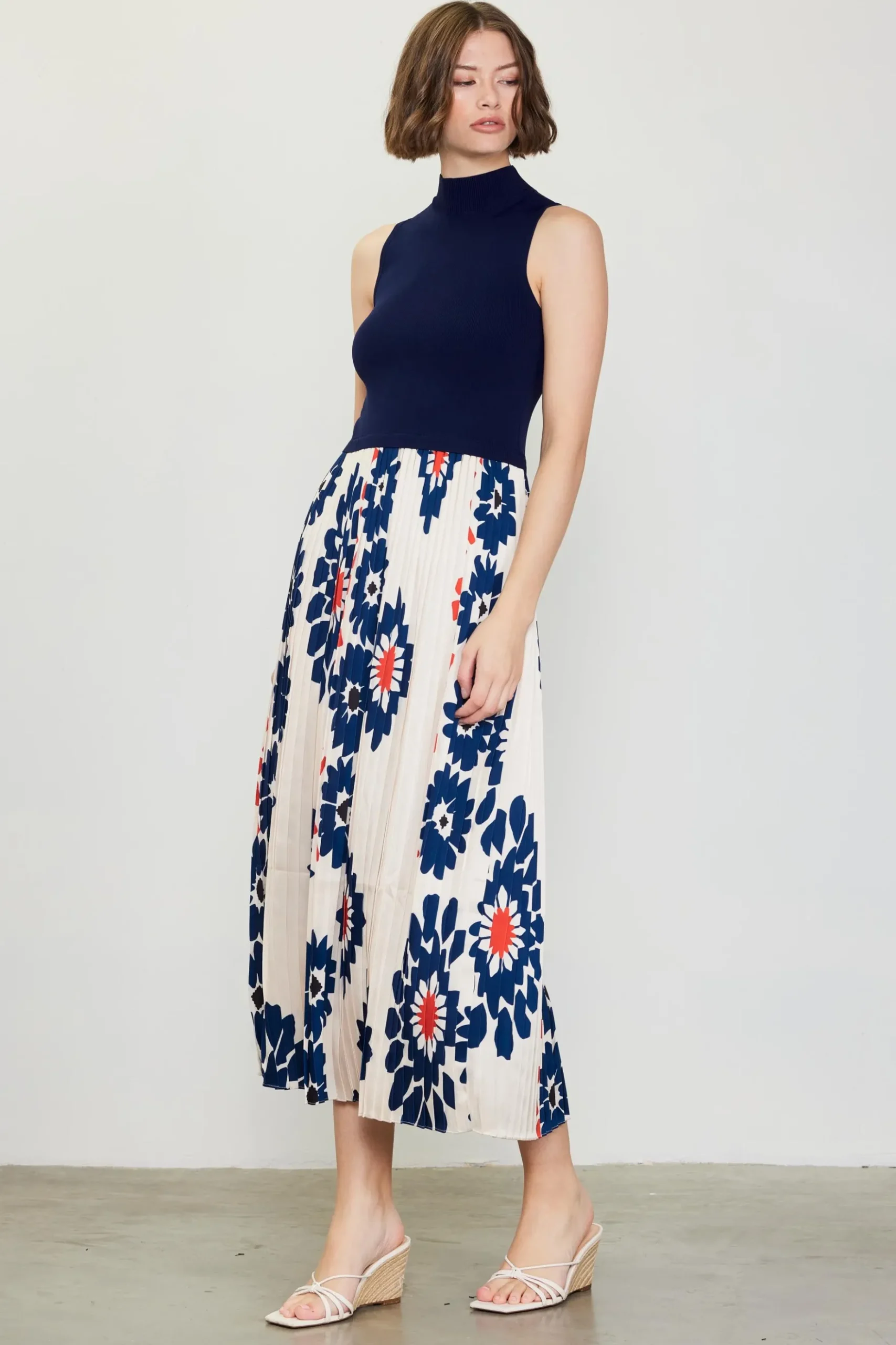 Floral Print Mixed Media Dress*SKIES ARE BLUE Hot