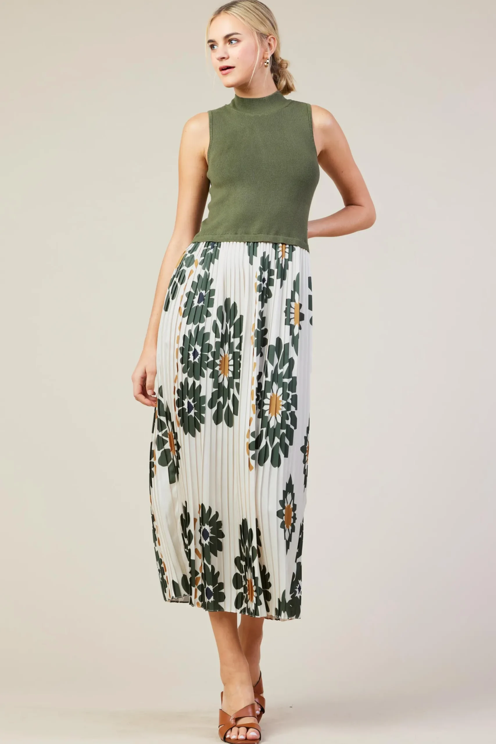 Floral Print Mixed Media Dress*SKIES ARE BLUE Best