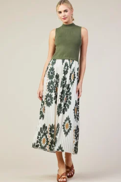 Floral Print Mixed Media Dress*SKIES ARE BLUE Best