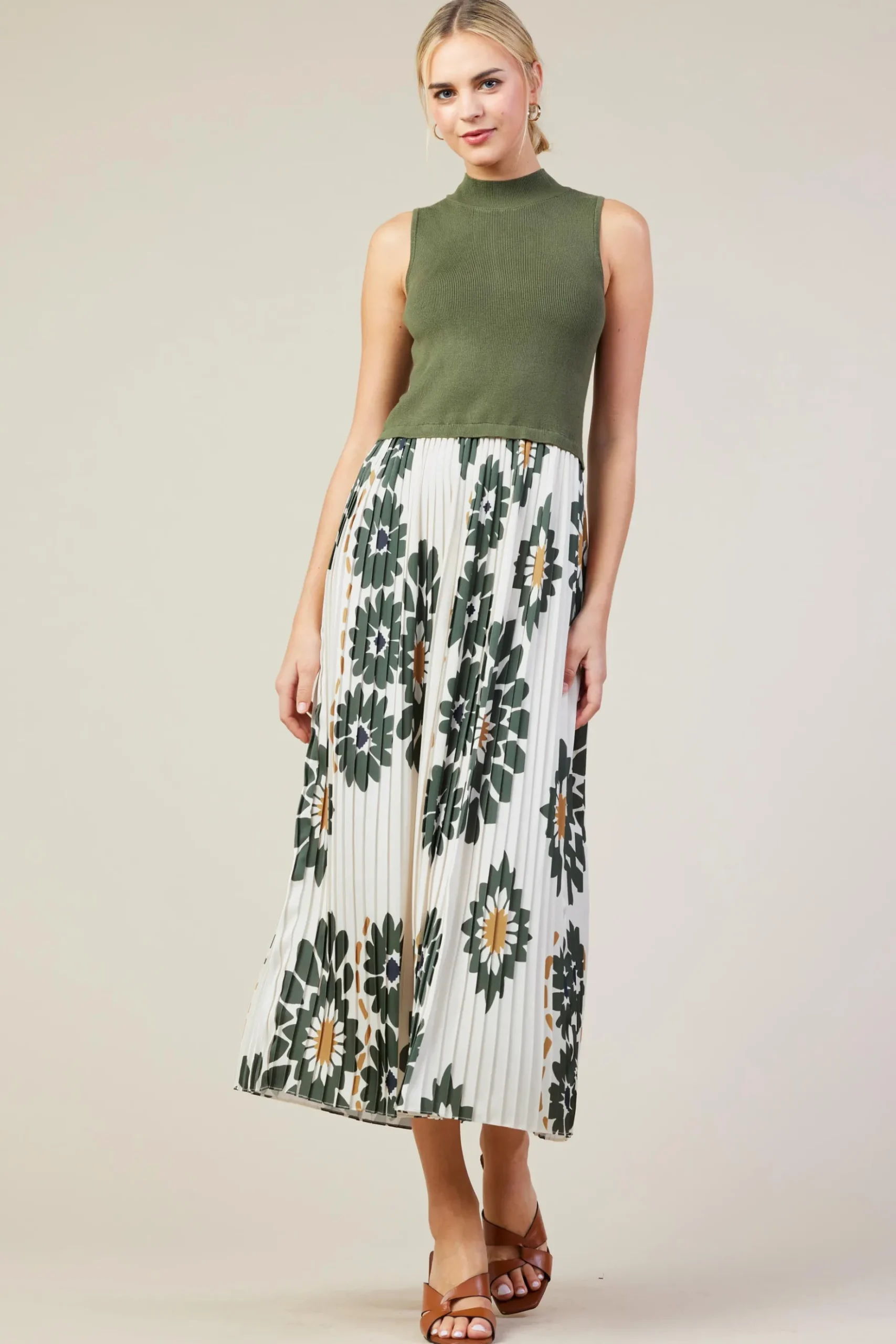 Floral Print Mixed Media Dress*SKIES ARE BLUE Best