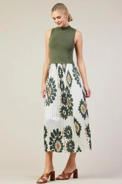 Floral Print Mixed Media Dress*SKIES ARE BLUE Best
