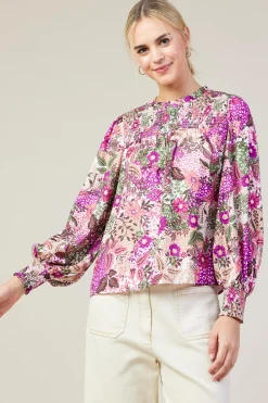 Floral Print Smocked Neckline Blouse*SKIES ARE BLUE Clearance