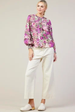 Floral Print Smocked Neckline Blouse*SKIES ARE BLUE Clearance