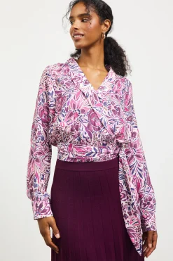 Floral Print Waist Self Tie Top*SKIES ARE BLUE Outlet