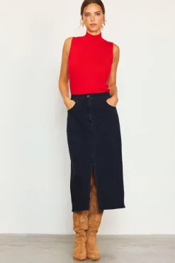 Front Slit Maxi Denim Skirt*SKIES ARE BLUE Online