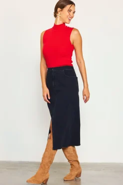 Front Slit Maxi Denim Skirt*SKIES ARE BLUE Online