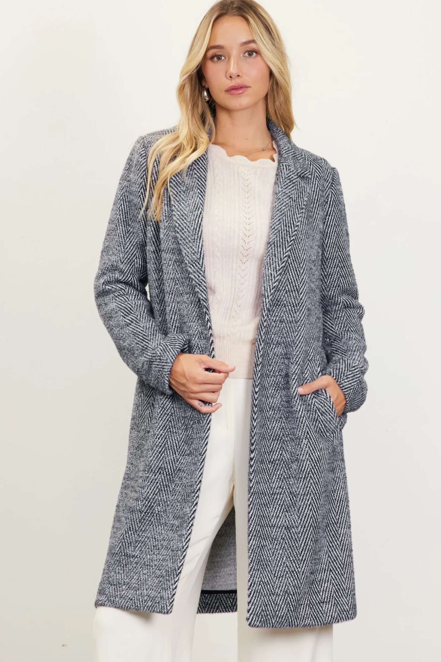 Herringbone Single Button Coat*SKIES ARE BLUE