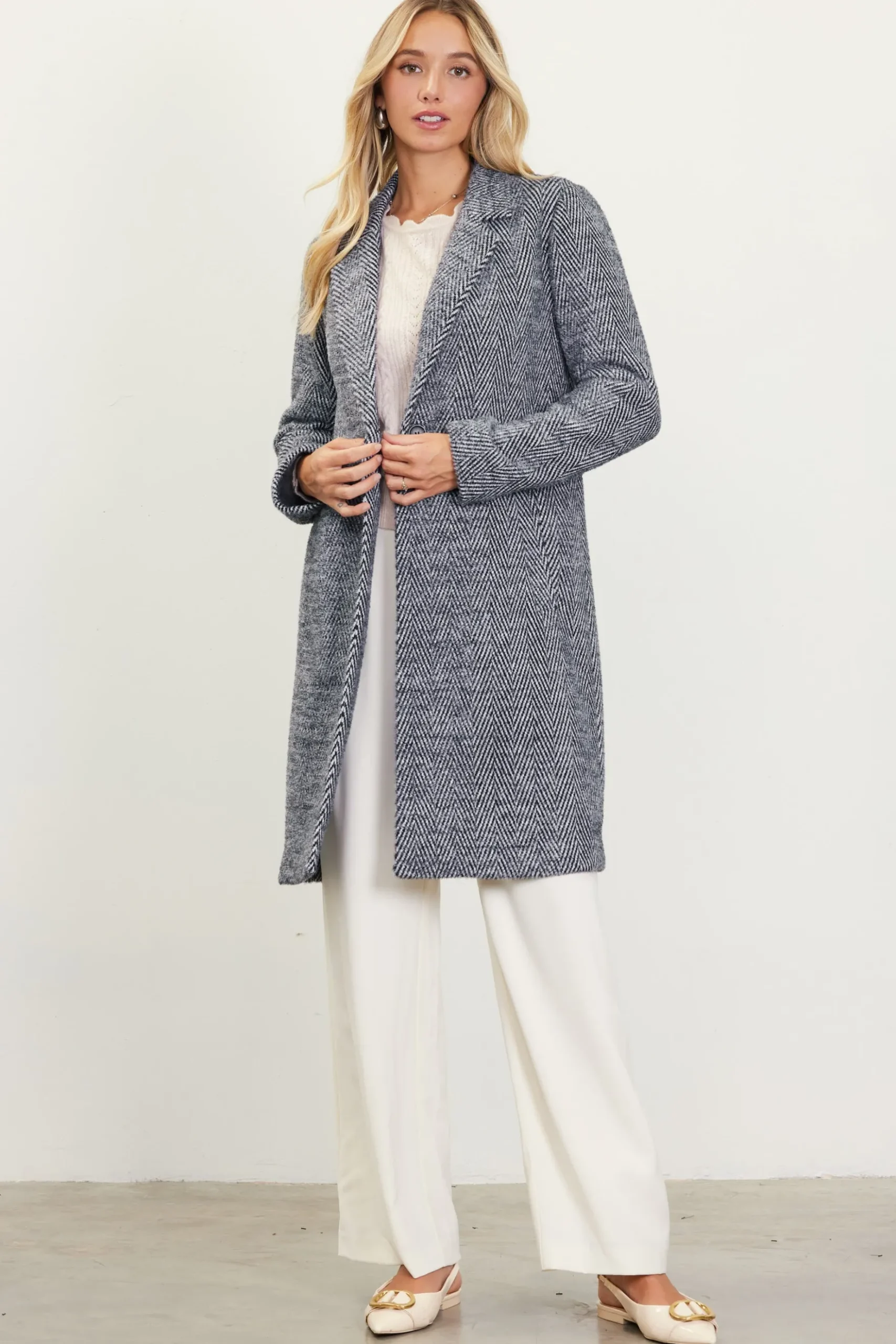Herringbone Single Button Coat*SKIES ARE BLUE