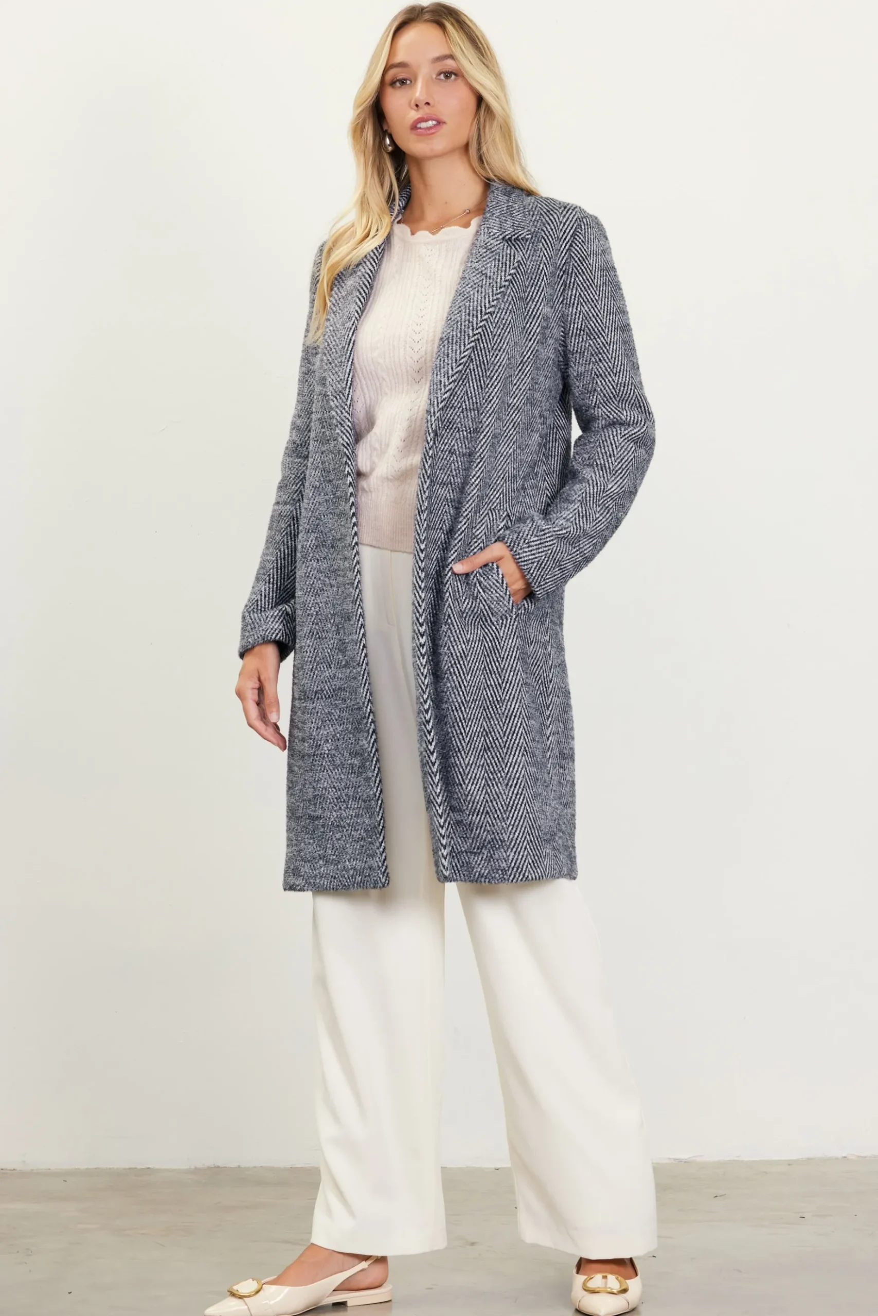 Herringbone Single Button Coat*SKIES ARE BLUE