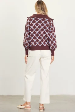 Intarsia Knit Half Zip Sweater*SKIES ARE BLUE Best
