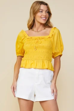 Jacquard Satin Smocked Top*SKIES ARE BLUE Outlet