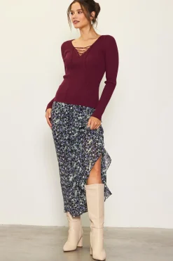 Laced Up Long Sleeve Knit Top*SKIES ARE BLUE New