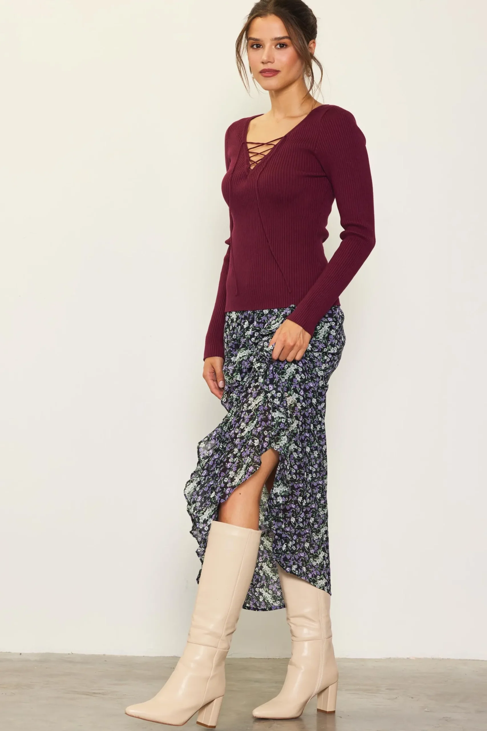 Laced Up Long Sleeve Knit Top*SKIES ARE BLUE New