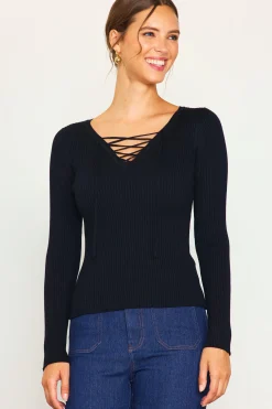 Laced Up Long Sleeve Knit Top*SKIES ARE BLUE Hot