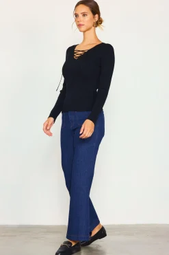 Laced Up Long Sleeve Knit Top*SKIES ARE BLUE Hot