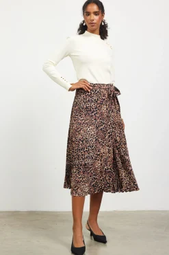 Leopard Print Pleated Midi Skirt*SKIES ARE BLUE Outlet