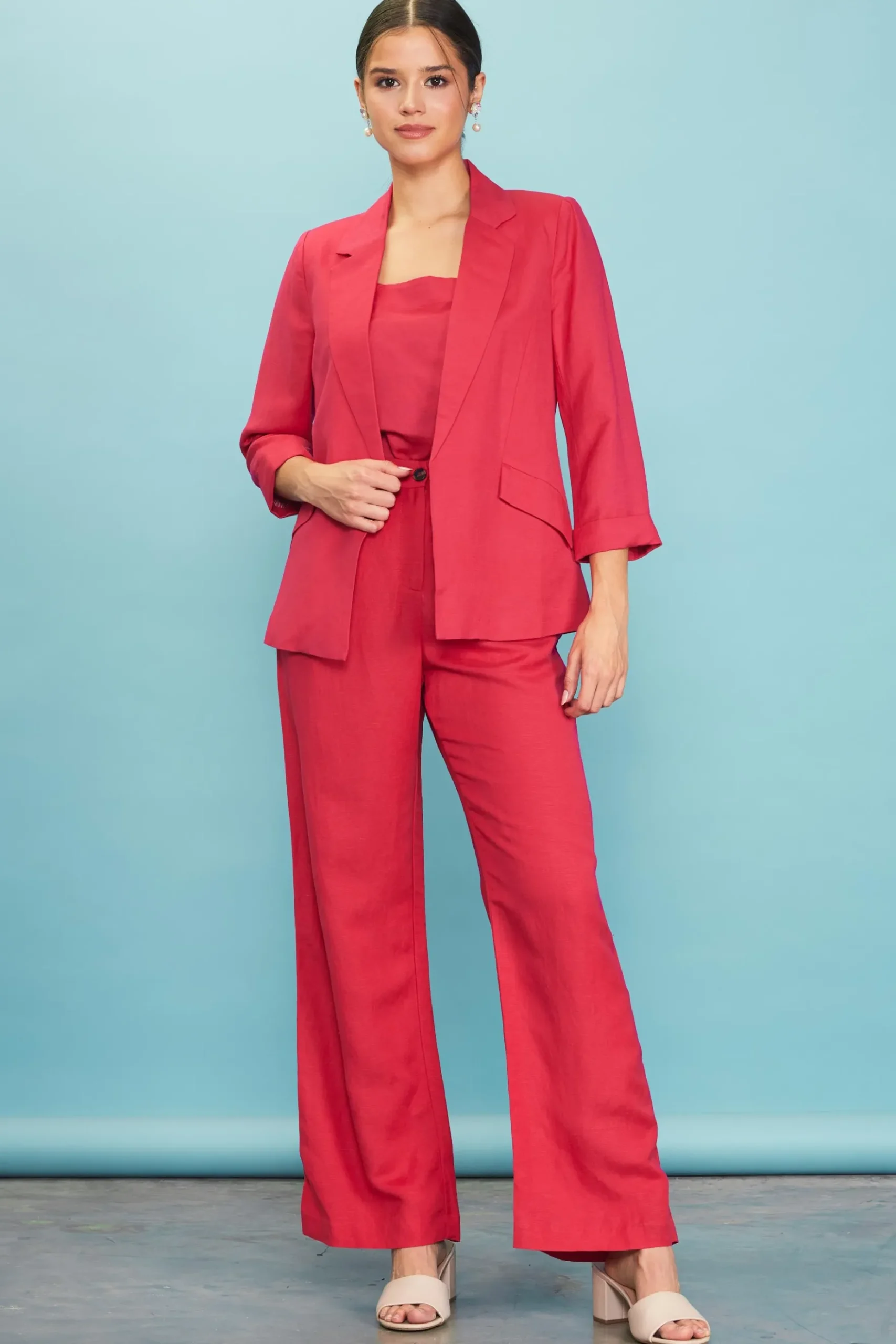 Linen Blend Three-Quarter Sleeve Blazer*SKIES ARE BLUE