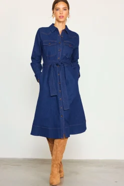 Long Sleeve Denim Shirt Dress*SKIES ARE BLUE Discount
