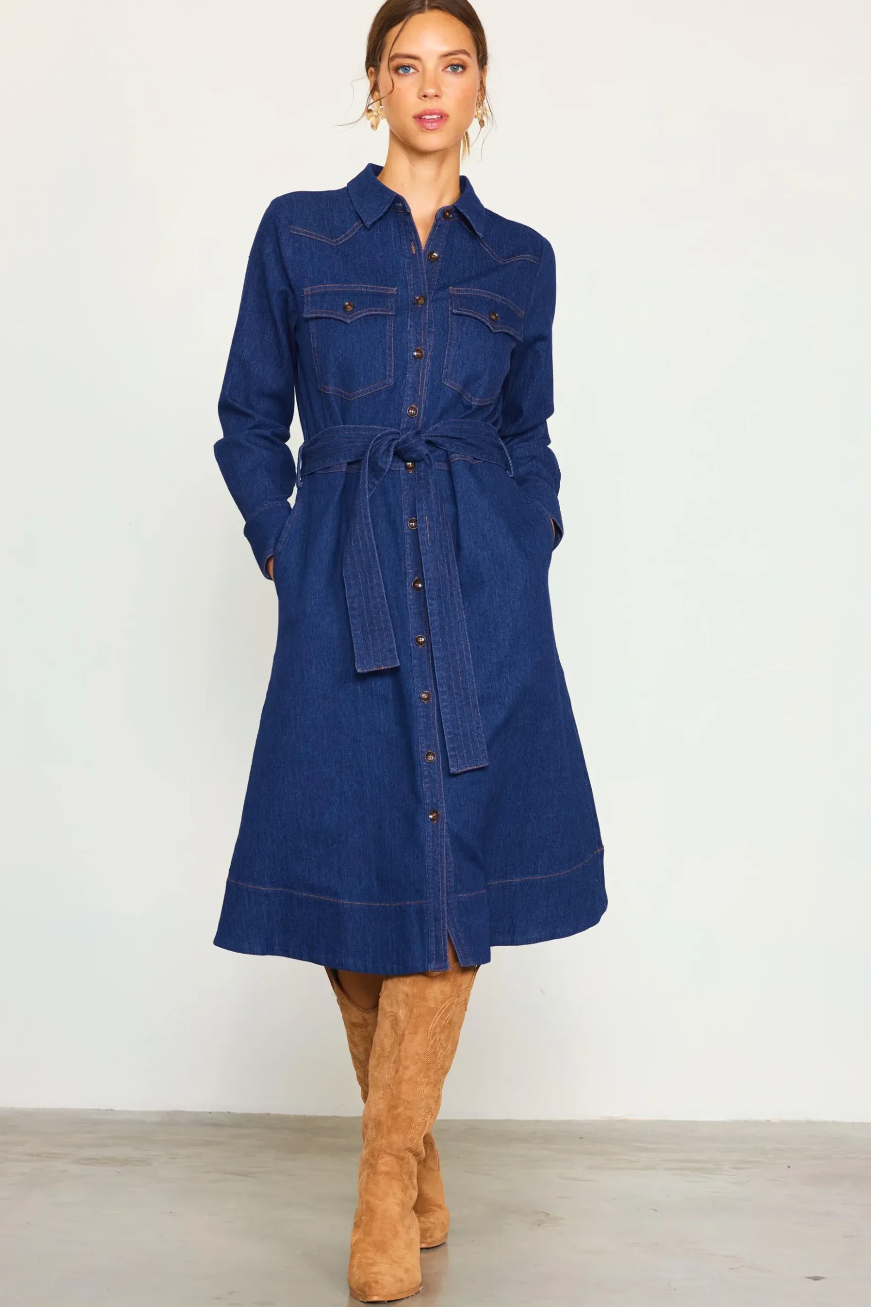 Long Sleeve Denim Shirt Dress*SKIES ARE BLUE Discount