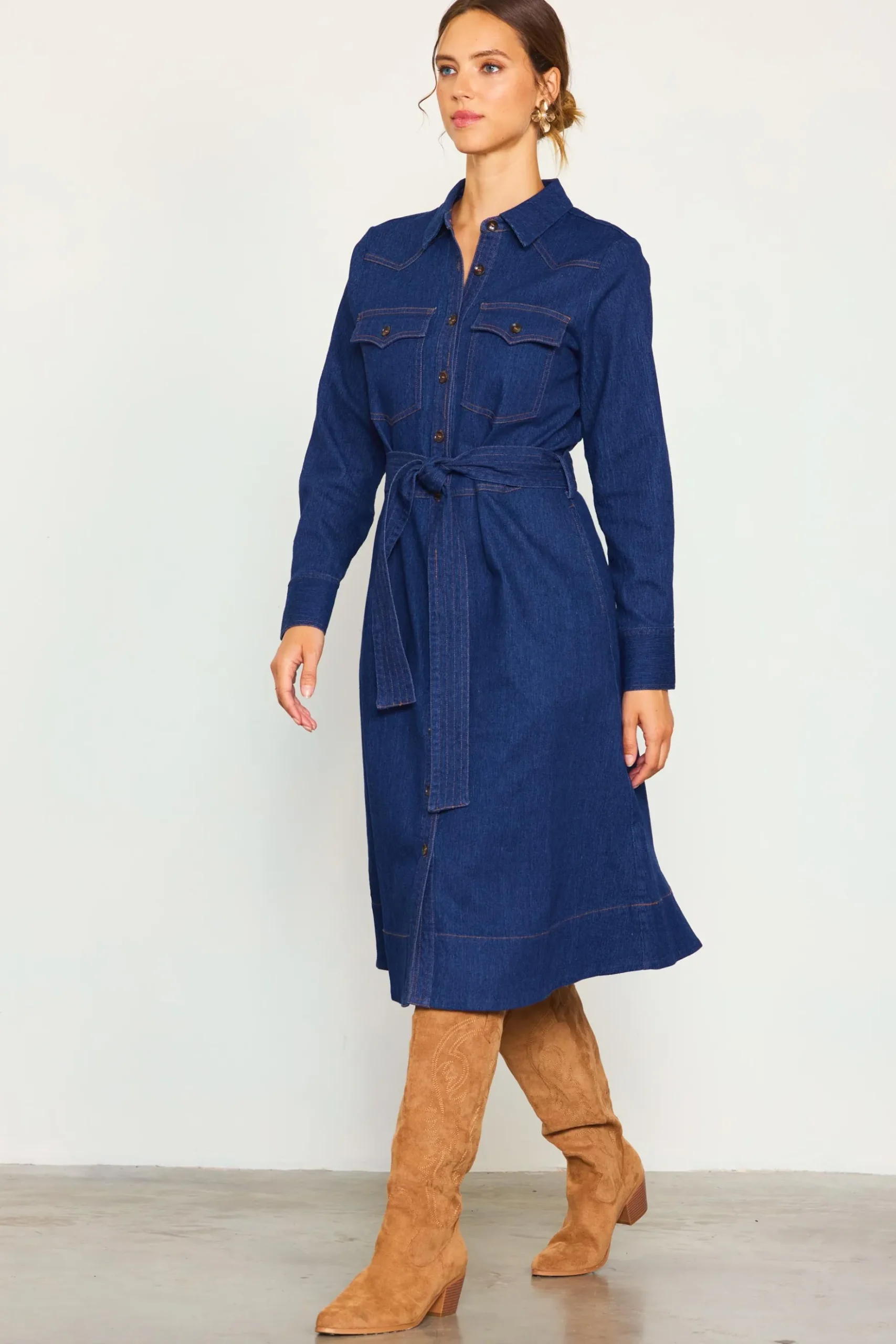 Long Sleeve Denim Shirt Dress*SKIES ARE BLUE Discount