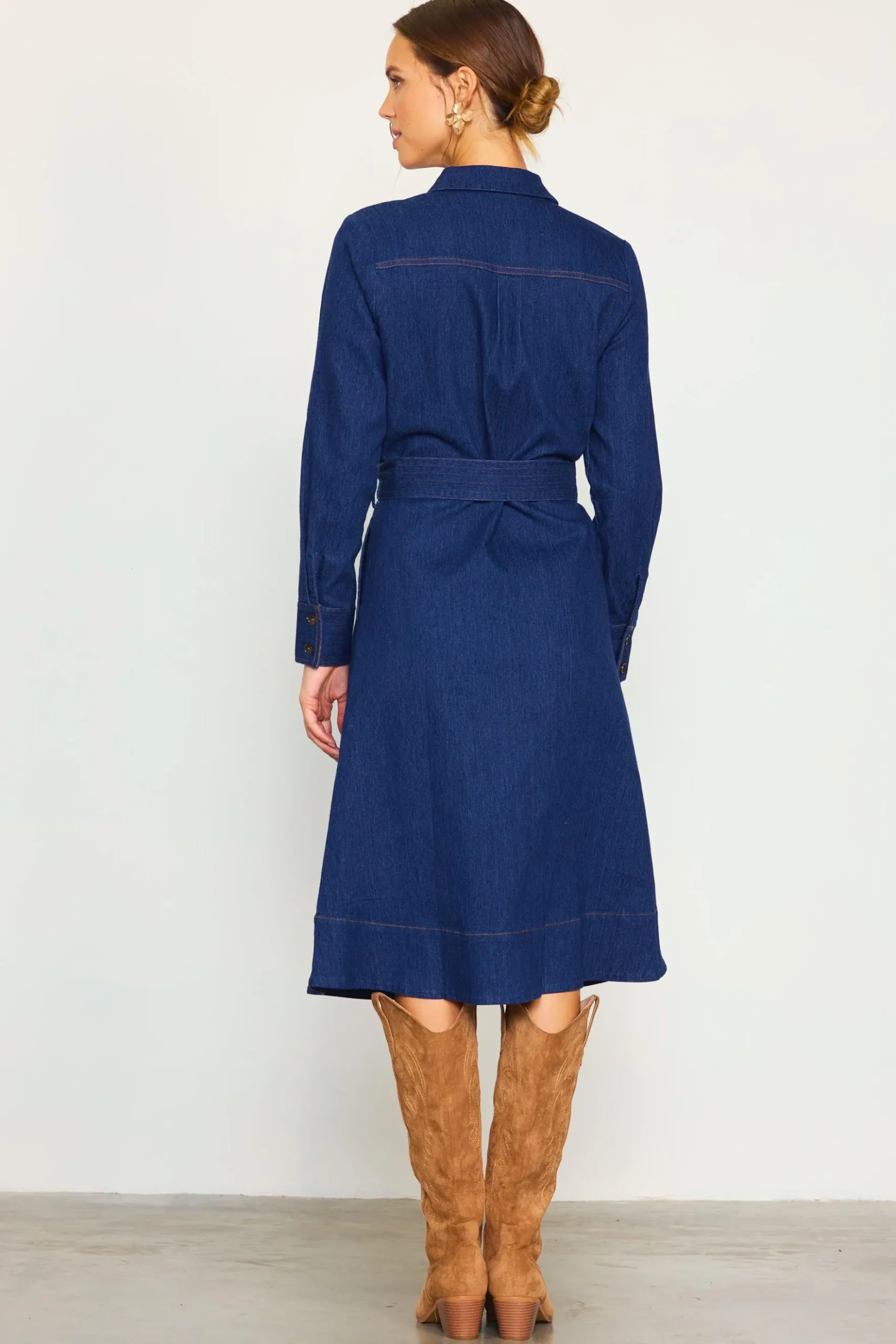 Long Sleeve Denim Shirt Dress*SKIES ARE BLUE Discount
