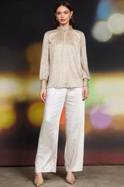 Lurex Shirred Mock Neck Top*SKIES ARE BLUE New