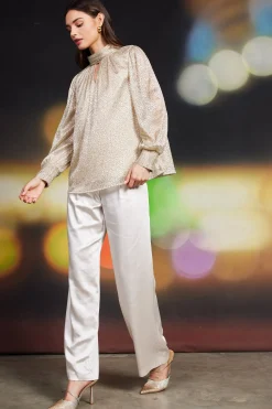 Lurex Shirred Mock Neck Top*SKIES ARE BLUE New