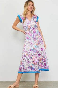 Magnolia Border Print Flutter Sleeve Dress*SKIES ARE BLUE Hot