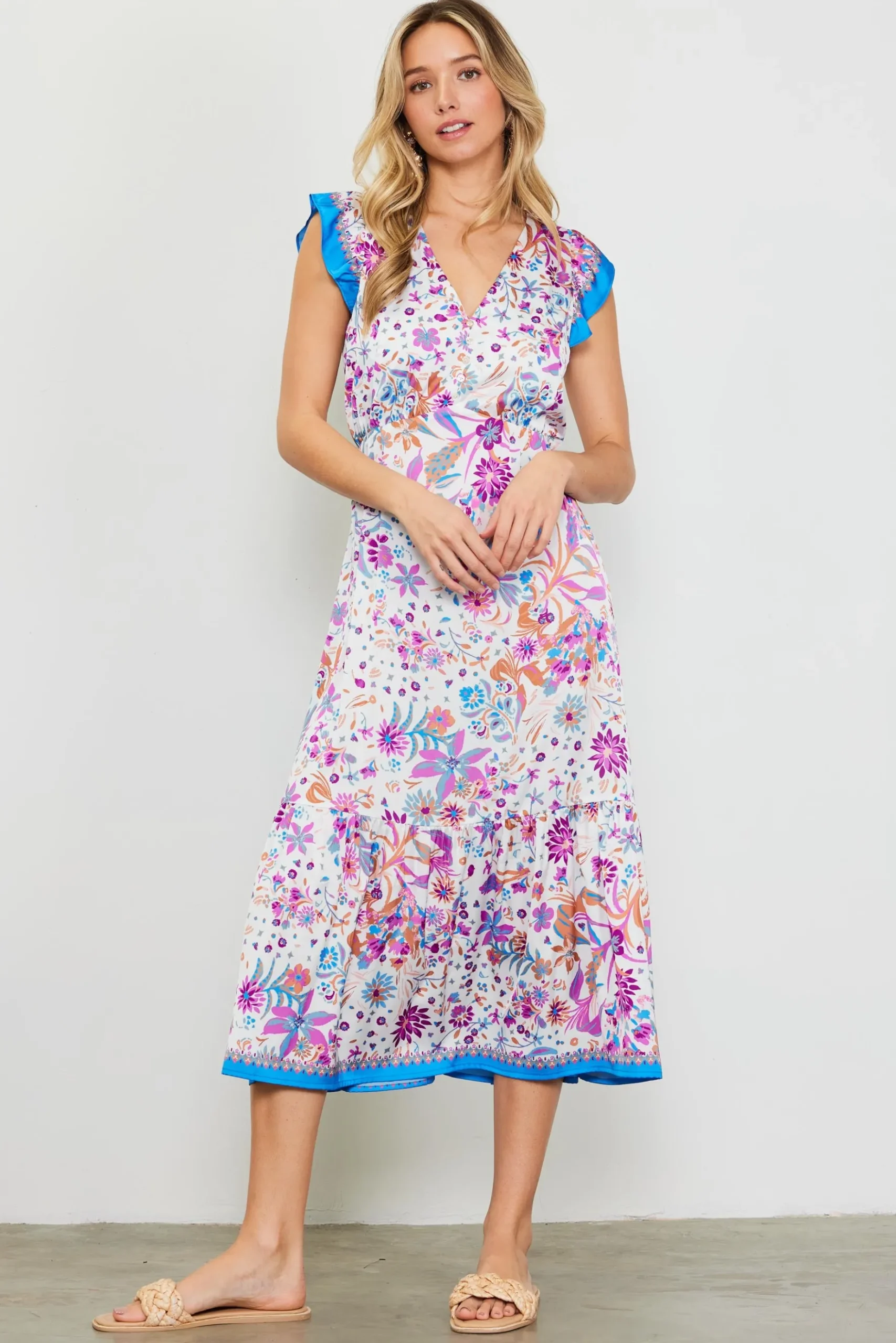 Magnolia Border Print Flutter Sleeve Dress*SKIES ARE BLUE Hot