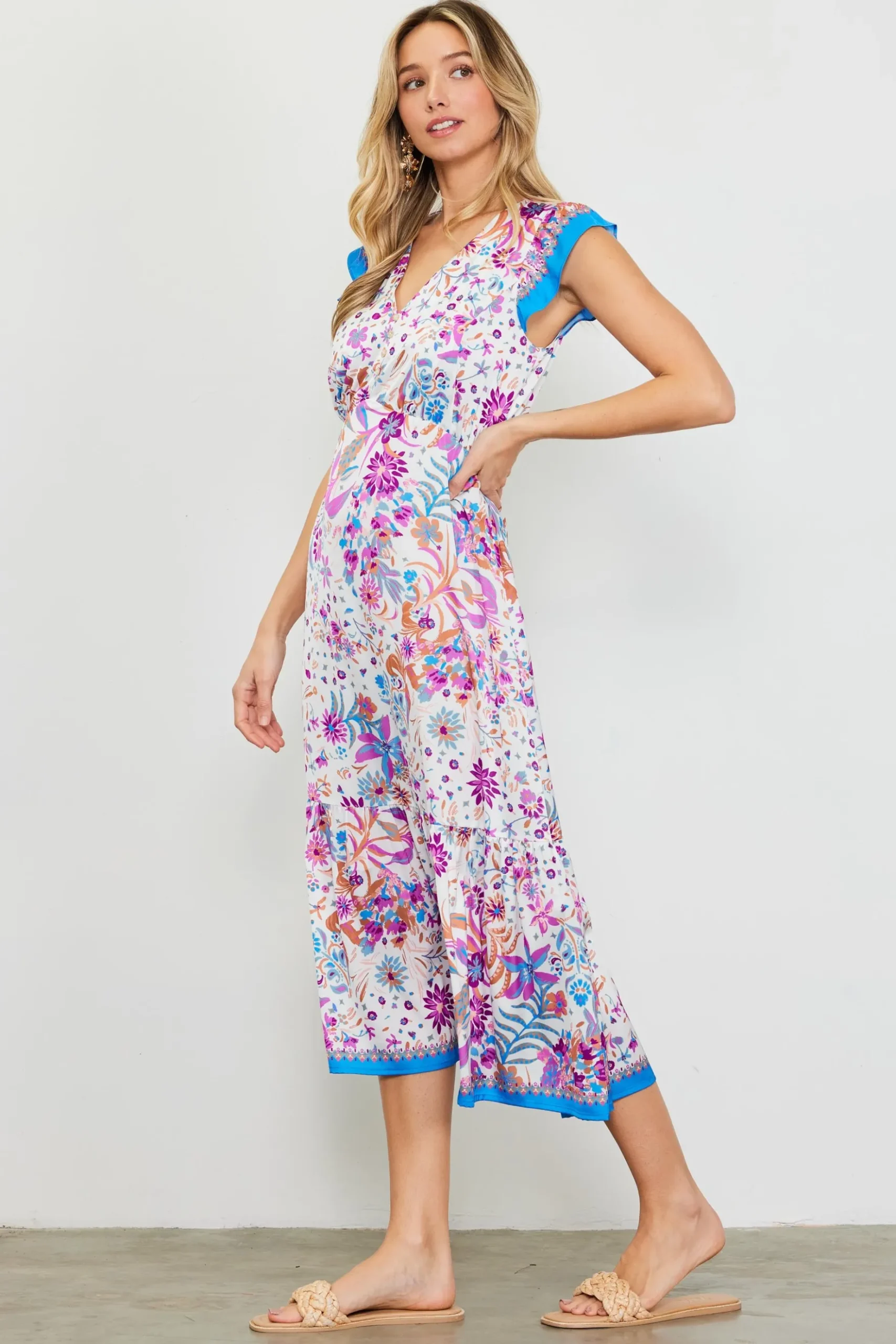 Magnolia Border Print Flutter Sleeve Dress*SKIES ARE BLUE Hot