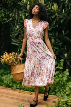 Magnolia Border Print Flutter Sleeve Dress*SKIES ARE BLUE