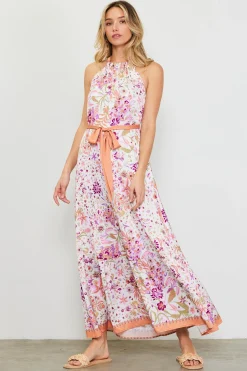 Magnolia Border Print Halter Neck Maxi Dress*SKIES ARE BLUE Hot