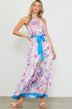 Magnolia Border Print Halter Neck Maxi Dress*SKIES ARE BLUE