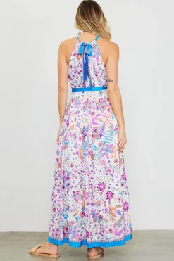 Magnolia Border Print Halter Neck Maxi Dress*SKIES ARE BLUE