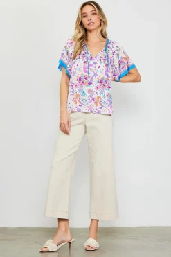 Magnolia Border Print Short Sleeve Top*SKIES ARE BLUE Best
