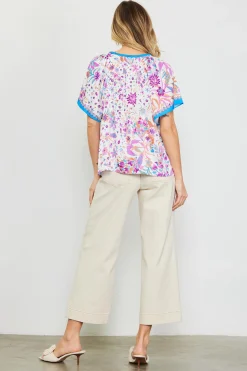 Magnolia Border Print Short Sleeve Top*SKIES ARE BLUE Best