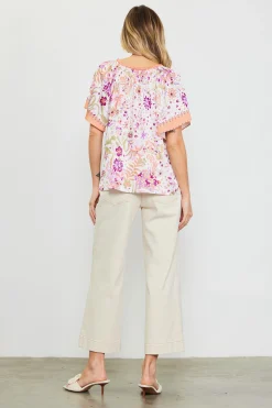 Magnolia Border Print Short Sleeve Top*SKIES ARE BLUE New