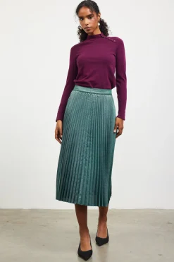 Metallic Foil Pleated Midi Skirt*SKIES ARE BLUE Sale