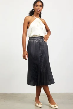 Metallic Foil Pleated Midi Skirt*SKIES ARE BLUE Clearance